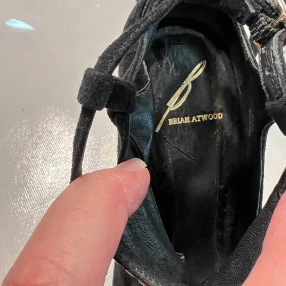 Brian Atwood Chain Link Suede Cage Sandals Womens 8 Black Excellent Stiletto